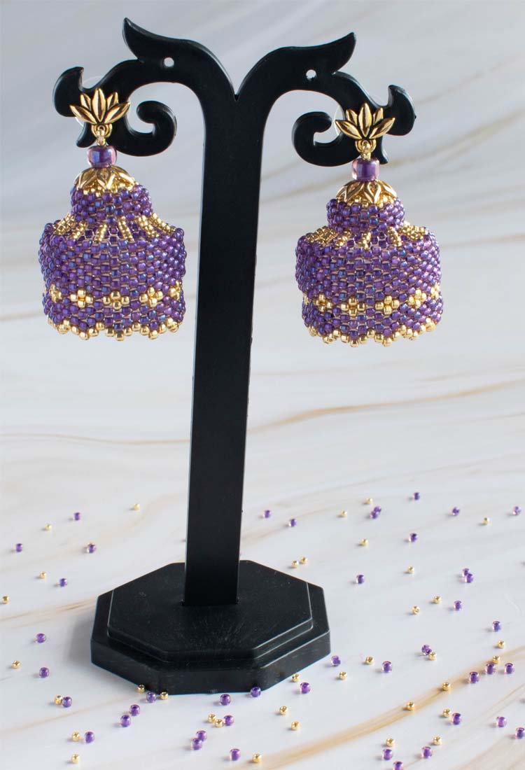 Beaded Earrings or Jhumkis made with Toho Beads. Visit www.BeadnCord.com to buy beads