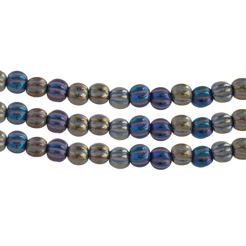 Starman Czech Glass Melon Round Beads 5mm, Iris Brown, 50 Beads