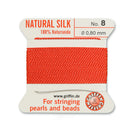Griffin Silk Bead Cord, Size-8, 0.8mm Thickness, Coral, 2 Meters