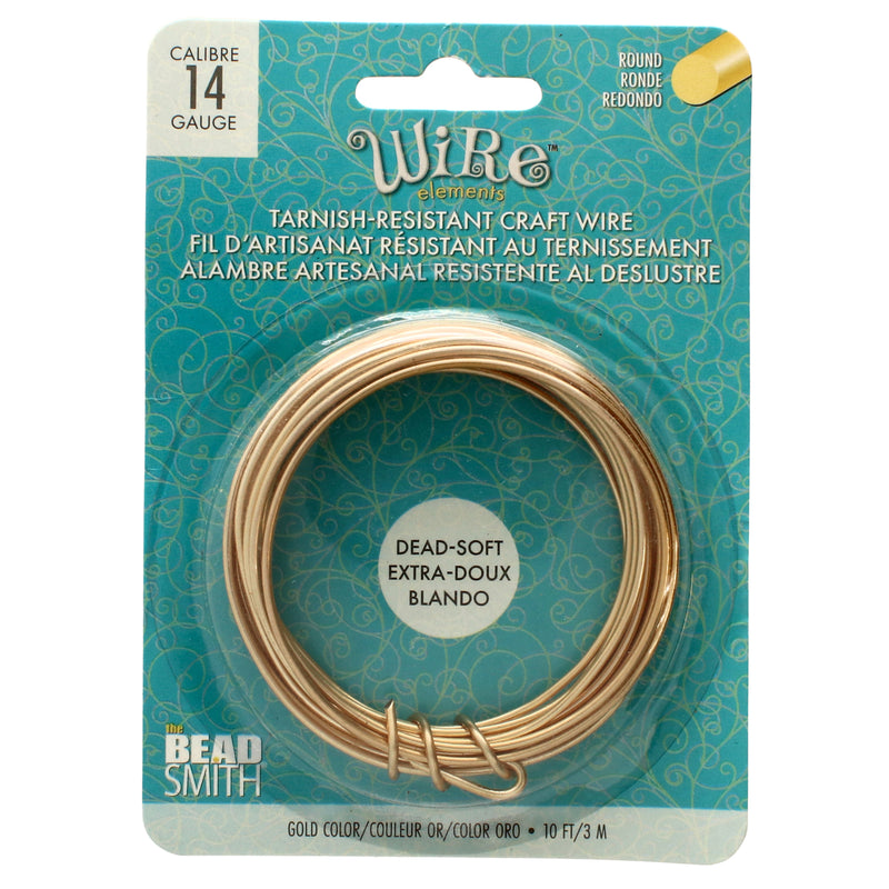 Wire Elements Tarnish Resistant Soft Temper 14 Gauge Wire, Gold, 3.33 Yards/10 Feet