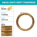 Wire Elements Tarnish Resistant Soft Temper 14 Gauge Wire, Gold, 3.33 Yards/3.04 Meters