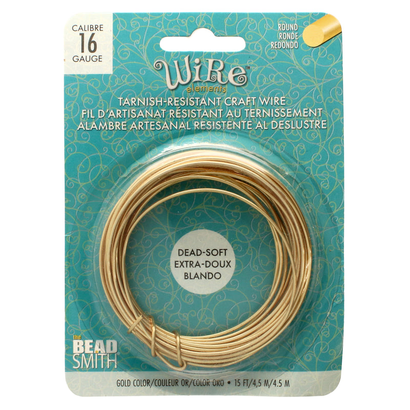 Wire Elements Tarnish Resistant Soft Temper 16 Gauge Wire, Gold, 5 Yards/15 Feet