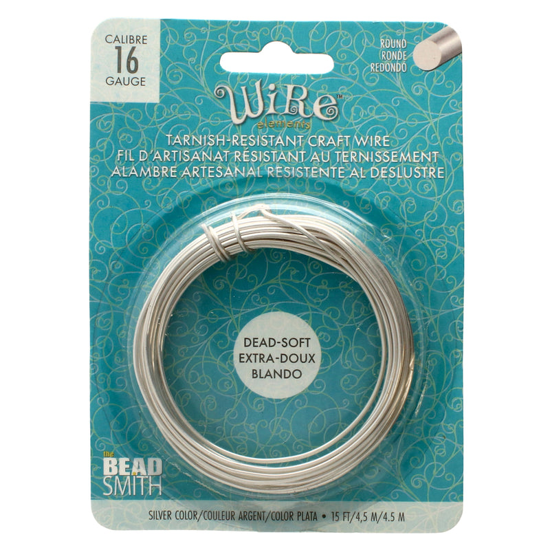 Wire Elements Tarnish Resistant Soft Temper 16 Gauge Wire, Silver, 5 Yards/15 Feet