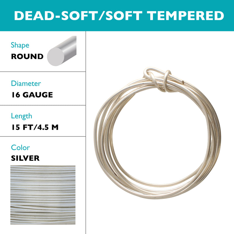 Wire Elements Tarnish Resistant Soft Temper 16 Gauge Wire, Silver, 5 Yards/15 Feet