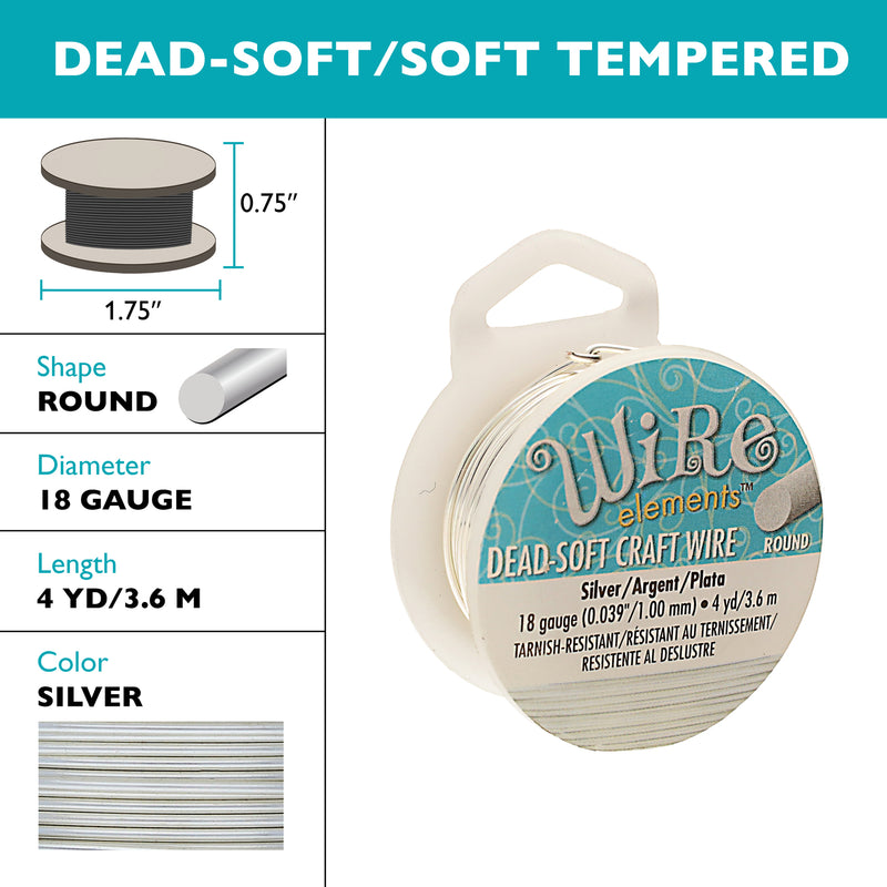 Wire Elements Tarnish Resistant Soft Temper 18 Gauge Wire, Silver, 4 Yards