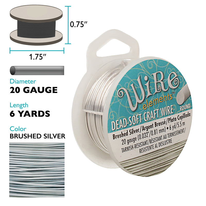 Wire Elements Tarnish Resistant Soft Temper 20 Gauge Wire, Brushed Silver, 6 Yards