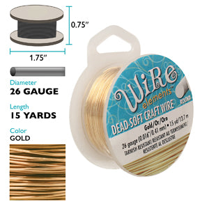 Wire Elements Tarnish Resistant Soft Temper 26 Gauge Wire, Gold, 15 Yards