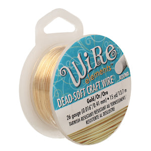 Wire Elements Tarnish Resistant Soft Temper 26 Gauge Wire, Gold, 15 Yards