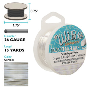 Wire Elements Tarnish Resistant Soft Temper 26 Gauge Wire, Silver, 15 Yards