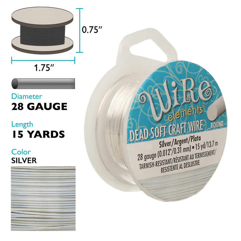 Wire Elements Tarnish Resistant Soft Temper 28 Gauge Wire, Silver, 15 Yards