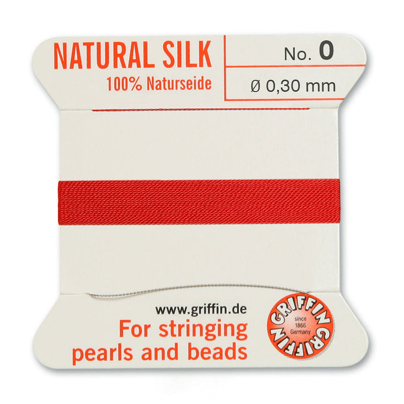 Griffin Silk Bead Cord, Size-0, Thickness, Red, Meters