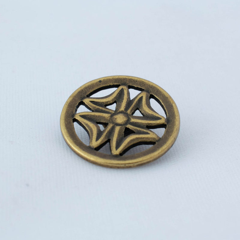 JBB Findings, Flower Button 17mm, Antique Brass