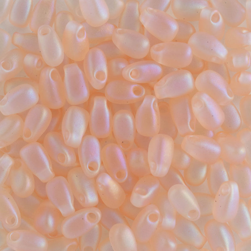 Miyuki Long Drop Beads 3x5.5mm, 2132F Matte Transparent Light Peach AB