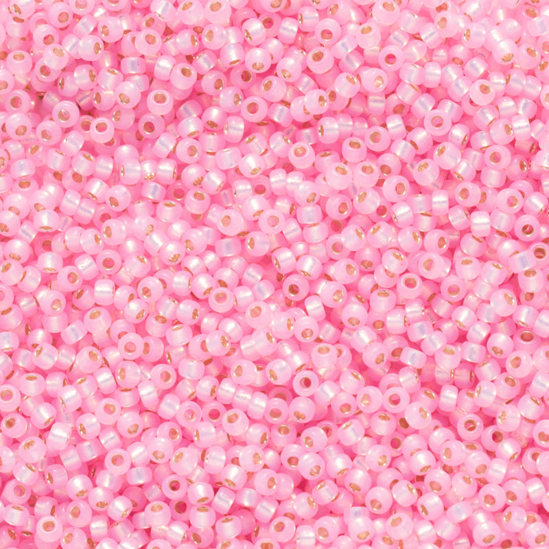 Miyuki Round Seed Beads Size 11/0 2mm,  643 Silverlined Alabaster Light Pink