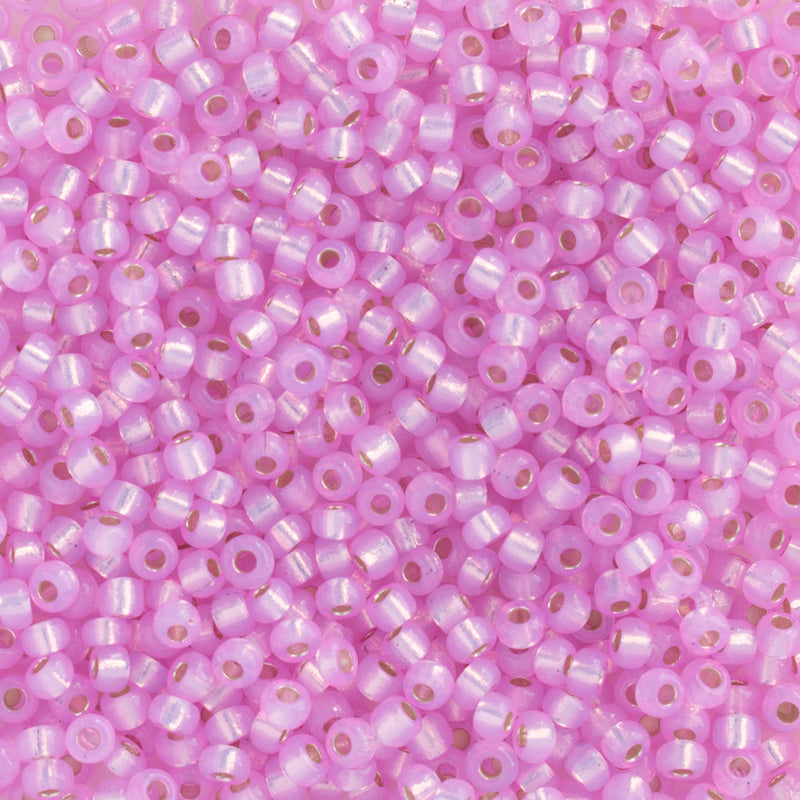 Miyuki Round Seed Beads Size 11/0 2mm, 644 Silverlined Alabaster Hot Pink, 8 grams