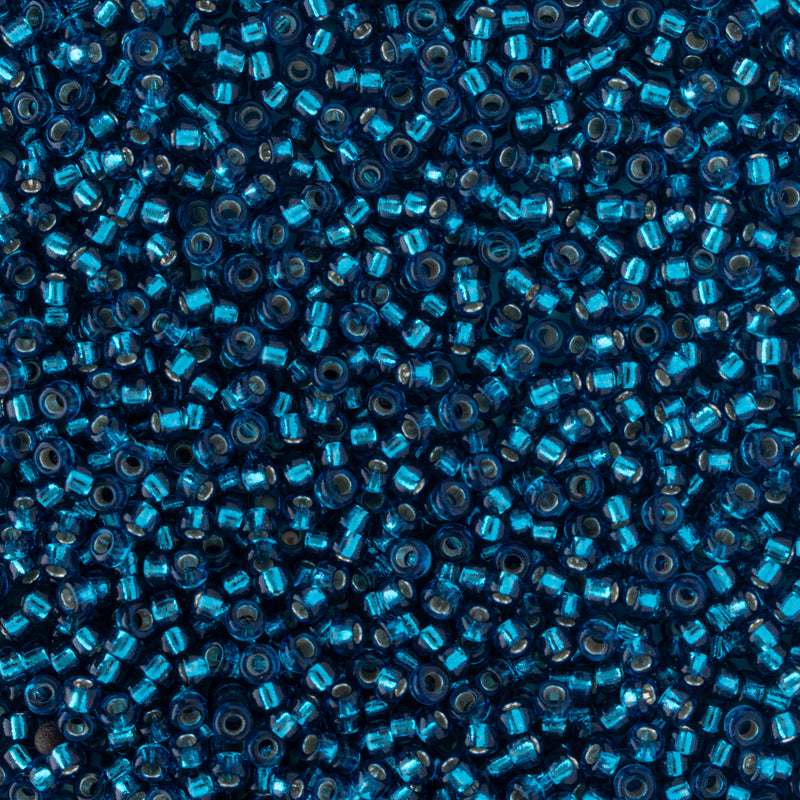 Miyuki Round Seed Beads Size 15/0 1.5mm, 1425 Silver Lined Dyed Blue Zircon