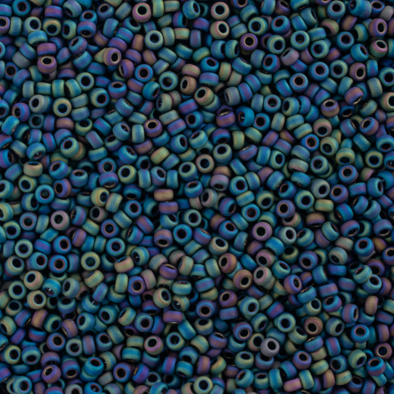 Miyuki Round Seed Beads Size 15/0 1.5mm, 401FR Opaque Matte Black AB