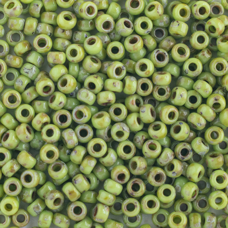 Miyuki Round Seed Beads Size 8/0 3mm, 4515 Picasso Opaque Chartreuse Matte