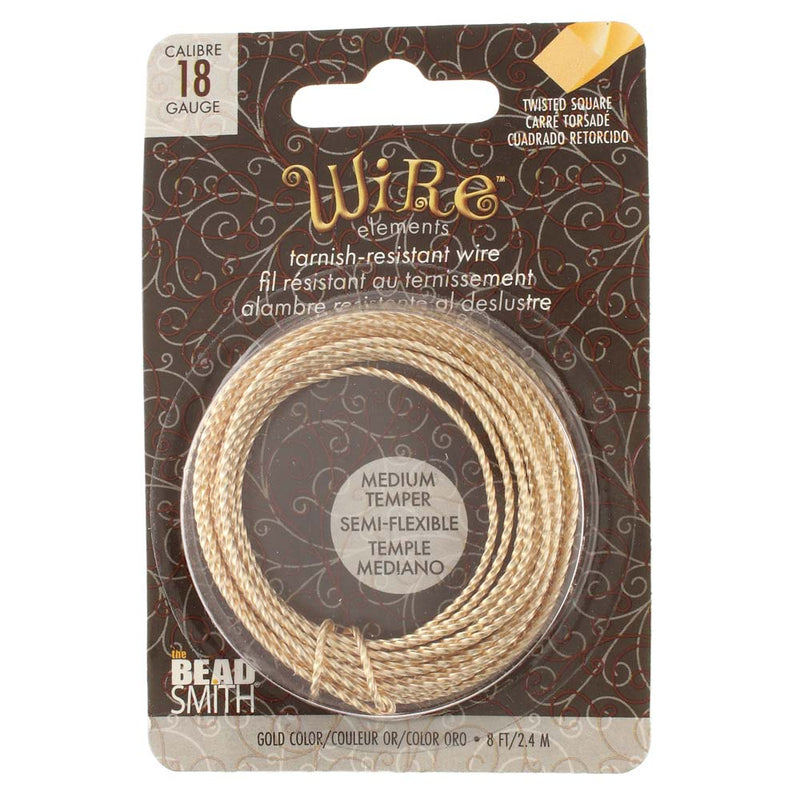 Wire Elements Tranish Resistant Half-Hard Shaped 18 Gauge Twisted Wire, Gold, 2.67 Yards/8 Feet