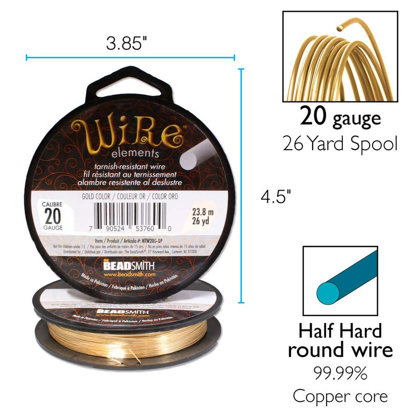 Wire Elements Tarnish Resistant 20 Gauge Wire, Gold - 26 Yards, 1/4Pound