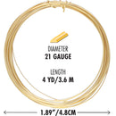 Wire Elements Tranish Resistant Half-Hard Shaped 21 Gauge Half Round Wire, Gold, 4 Yards/3.66 Meters