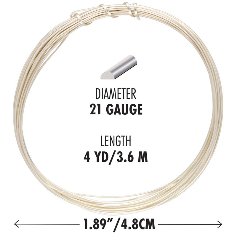 Wire Elements Tranish Resistant Half-Hard Shaped 21 Gauge Half Round Wire, Silver, 4 Yards/12 Feet
