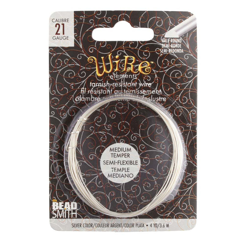 Wire Elements Tranish Resistant Half-Hard Shaped 21 Gauge Half Round Wire, Silver, 4 Yards/12 Feet