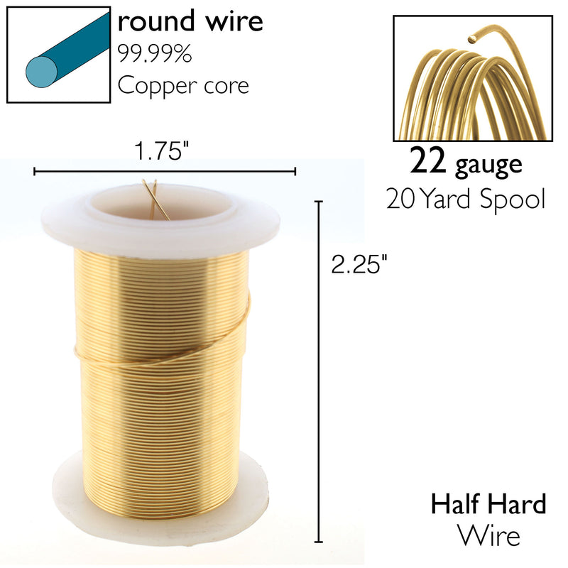 Wire Elements Tarnish Resistant 22 Gauge Wire, Gold - 20 Yards