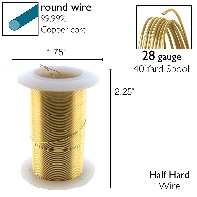 Wire Elements Tarnish Resistant 28 Gauge Wire, Gold - 40 Yards