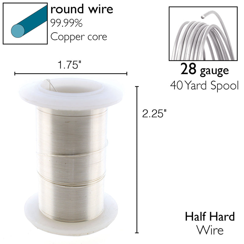 Wire Elements Tarnish Resistant 28 Gauge Wire, Silver - 40 Yards