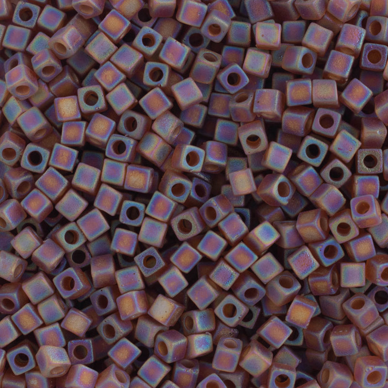 Miyuki Square/Cube Beads 1.8mm, 134FR Matte Transparent Dark Topaz AB