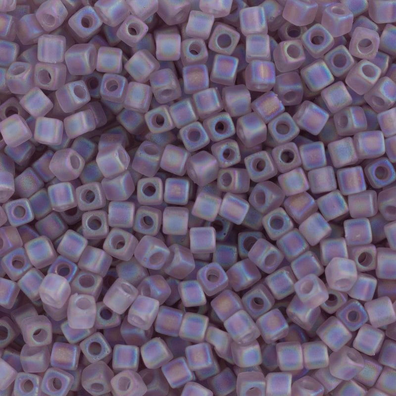 Miyuki Square/Cube Beads 1.8mm, 142FR Matte Transparent Smoky Amethyst AB