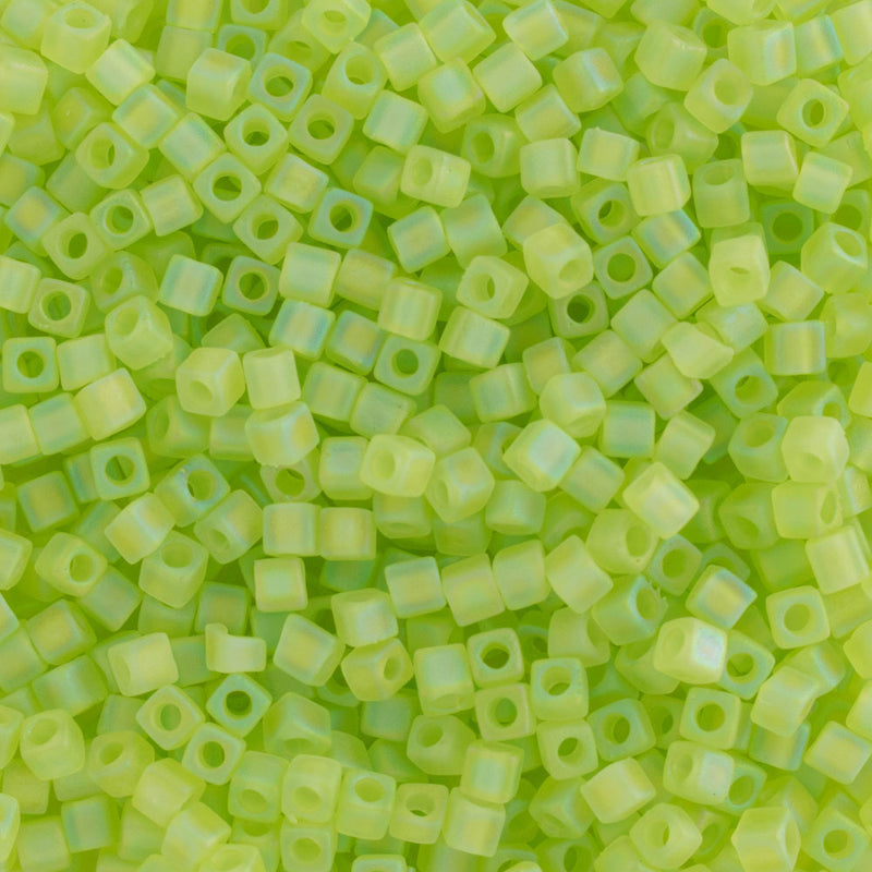 Miyuki Square/Cube Beads 1.8mm, 143FR Matte Transparent Chartreuse AB