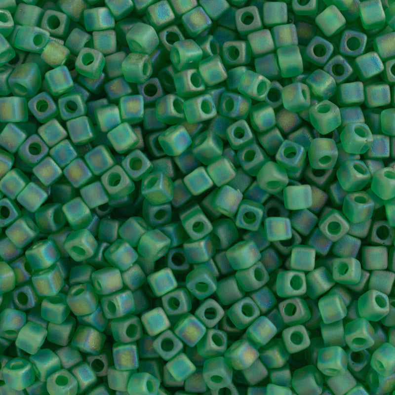 Miyuki Square/Cube Beads 1.8mm, 146FR Matte Transparent Green AB