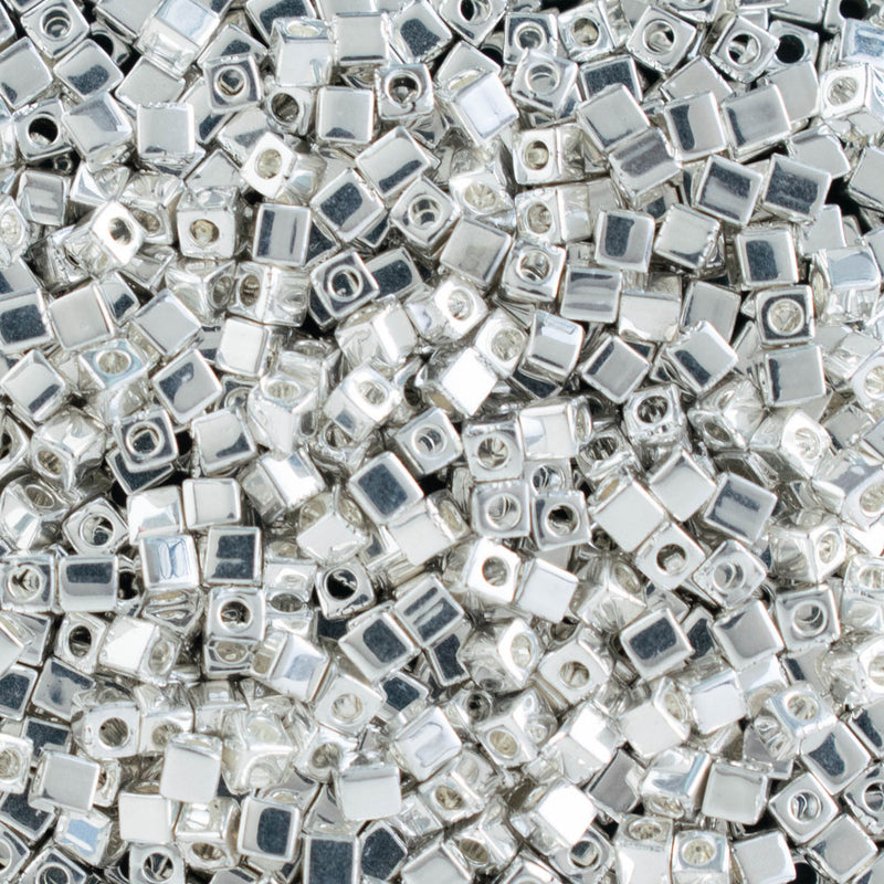 Miyuki Square/Cube Beads 1.8mm, 961 Bright Sterling Plated