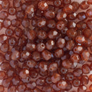 Starman, Czech Fire Polish Glass Beads 4mm, Dark Milky Caramel