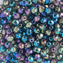 Starman, Czech Fire Polish Glass Beads 4mm, Green Iris