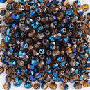 Starman, Czech Fire Polish Glass Beads 4mm, Blue Iris - Dark Topaz