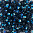 Starman, Czech Fire Polish Glass Beads 4mm, Matte Jet AB