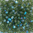 Starman, Czech Fire Polish Glass Beads 4mm, Matte Dark Olivine AB