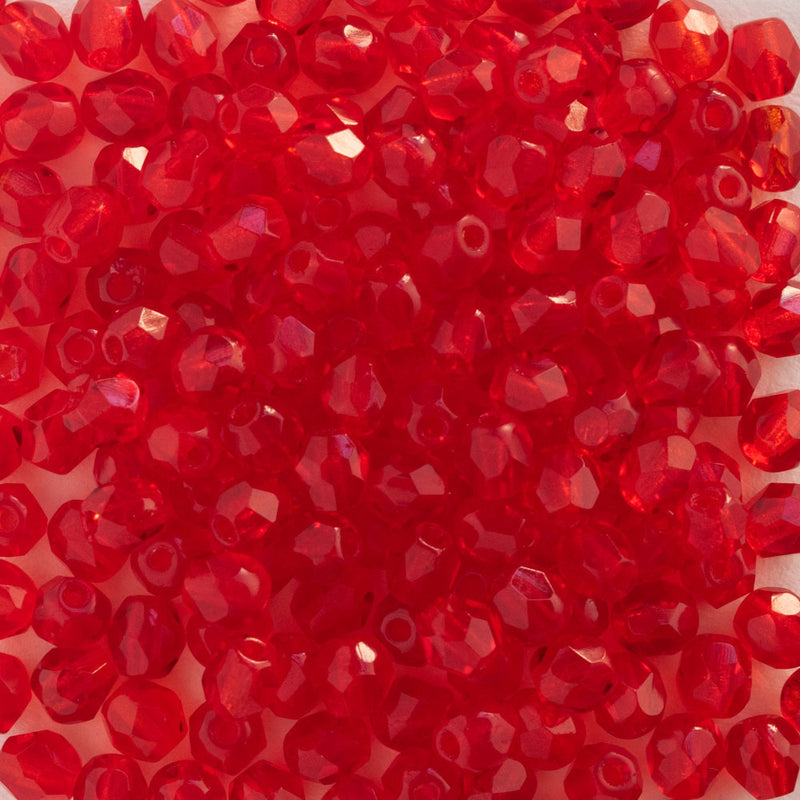 Starman, Czech Fire Polish Glass Beads, Light Siam Ruby