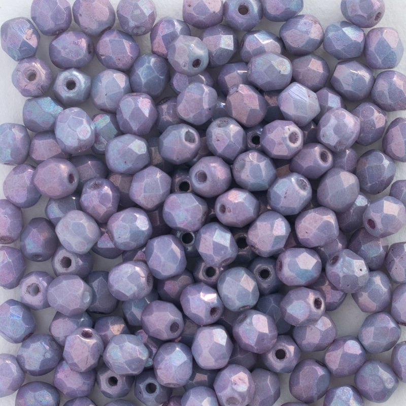 Starman, Czech Fire Polish Glass Beads, Luster - Metallic Amethyst Chalk