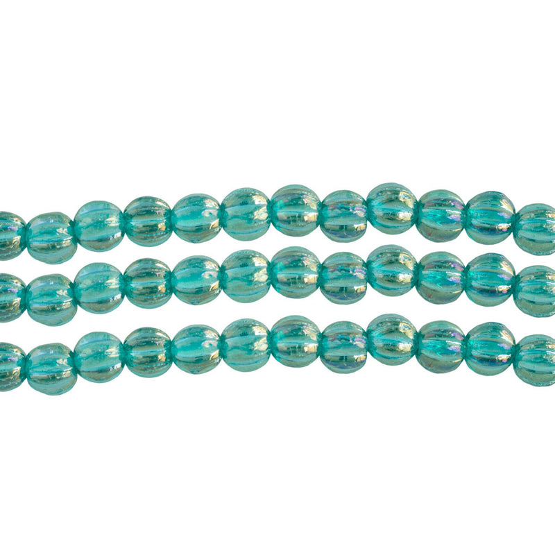 Starman Czech Glass Melon Round Beads 5mm, Luster Iris - Atlantis Blue, 50 Beads