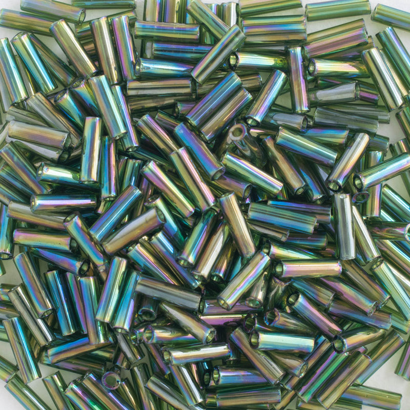 Toho Bugle Beads 6mm, 180 Transparent-Rainbow Olivine