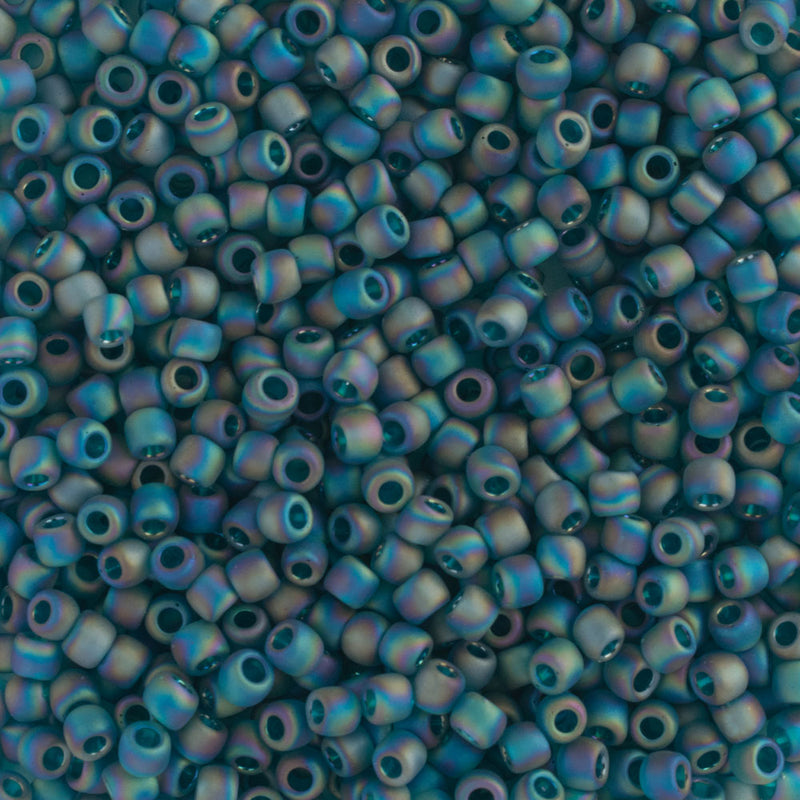 Toho Round Seed Beads Size 11/0 2.2mm, 167BDF Transparent-Rainbow-Frosted Teal