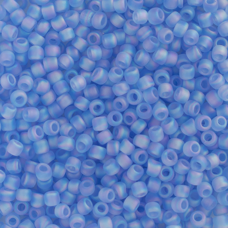 Toho Round Seed Beads Size 11/0 2.2mm, 168F Transparent-Rainbow-Frosted Light Sapphire