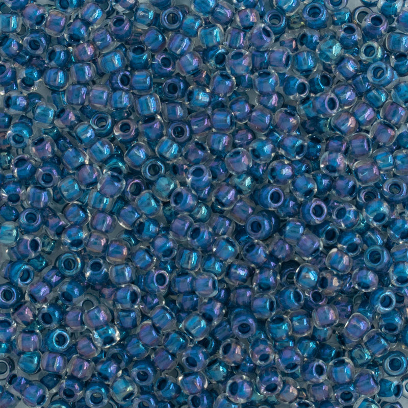 Toho Round Seed Beads Size 11/0 2.2mm, 193 Inside-Color Luster Crystal/Dark Capri-Lined