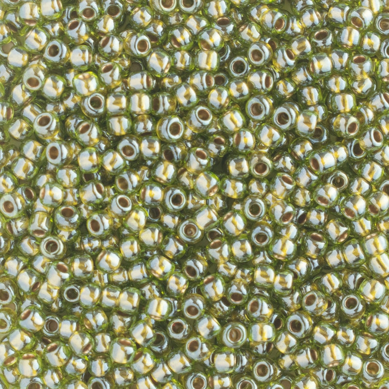 Toho Round Seed Beads Size 11/0 2.2mm, 991 Gold-Lined Peridot