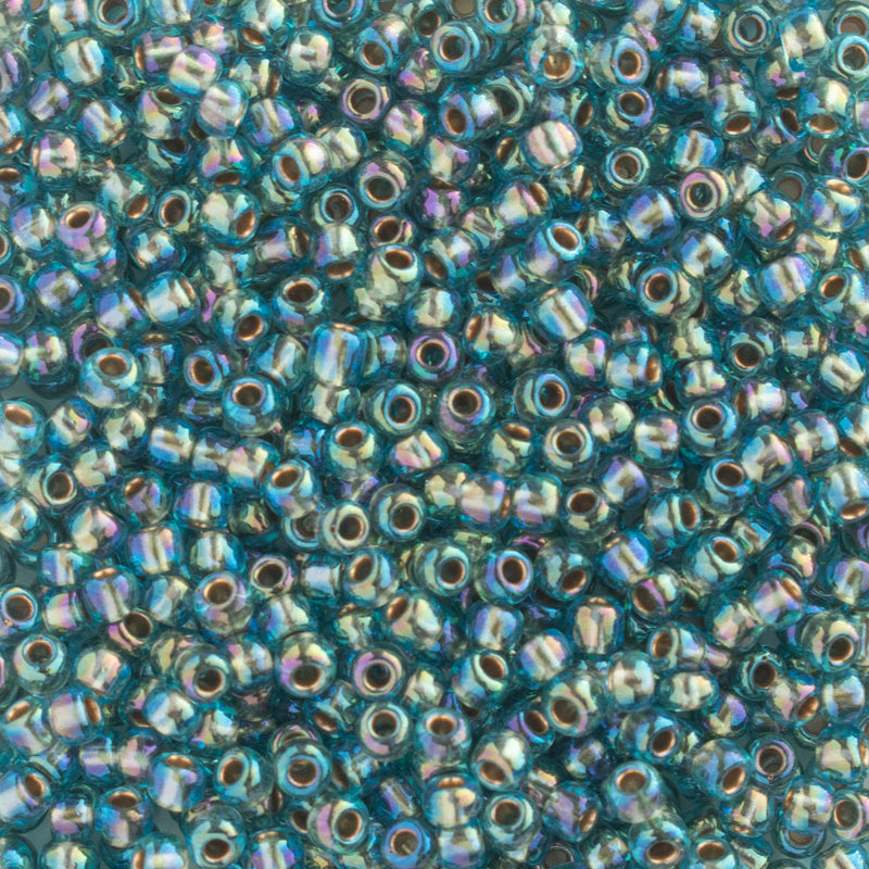 Toho Round Seed Beads Size 11/0 2.2mm, 995 Gold-Lined Rainbow Aqua