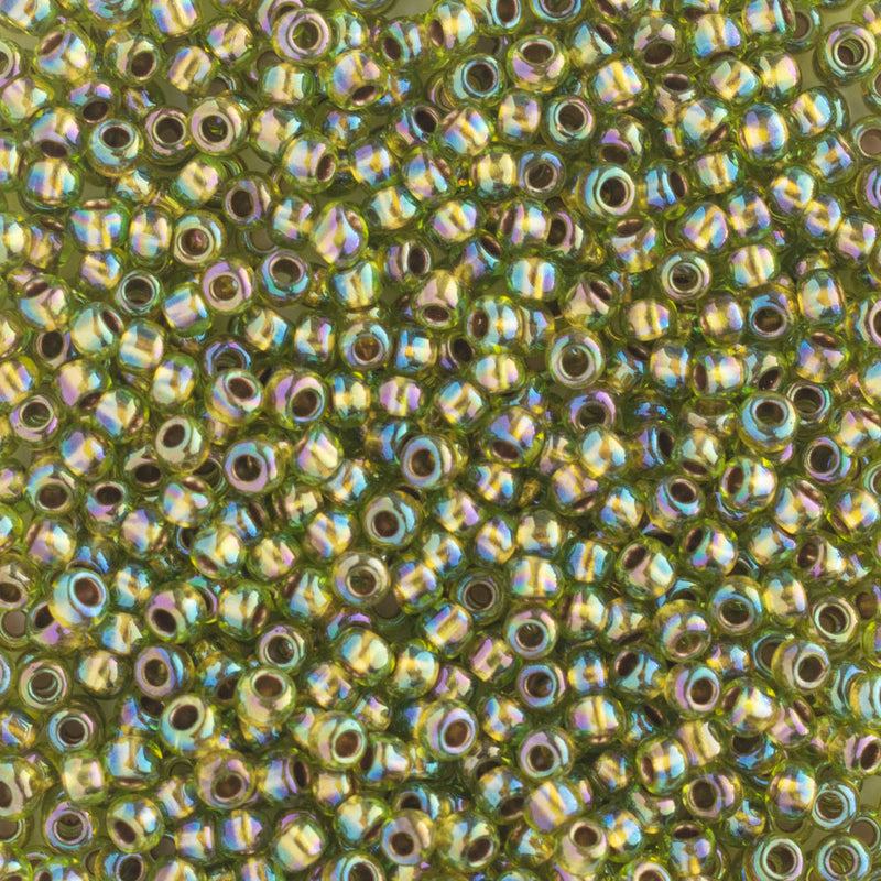 Toho Round Seed Beads Size 11/0 2.2mm, 996 Gold-Lined Rainbow Peridot